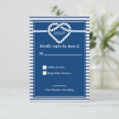 ネイビ航海のーブルータイストライプグ結び結婚目 出欠カード (スタンド正面)