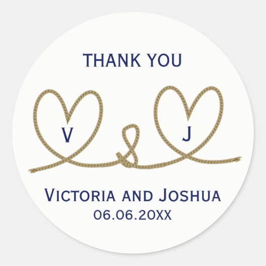 ネイビ航海のーブルーハートロープコー結婚ド ラウンドシール (正面)