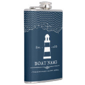 ネイビ航海のーブルーパーソナライズされたライトハウスボート フラスク (右)