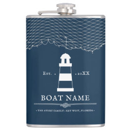 ネイビ航海のーブルーパーソナライズされたライトハウスボート フラスク