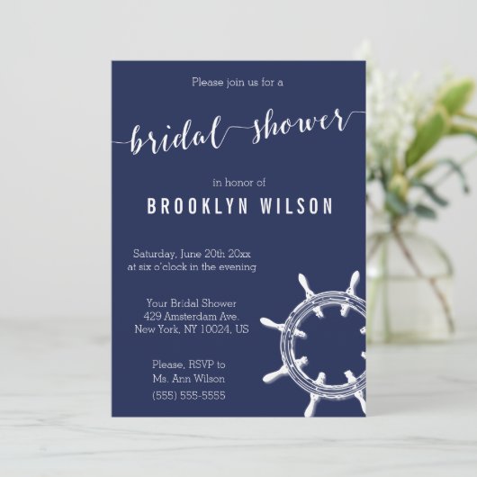 ネイビ航海のーブルーブライダルシャワー招待状 招待状 (スタンド正面)