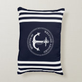 ネイビ航海のーブルーホワイトいかりストライプボート名 アクセントクッション (裏面(縦))