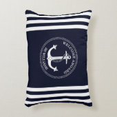 ネイビ航海のーブルーホワイトいかりストライプボート名 アクセントクッション (正面(垂直))