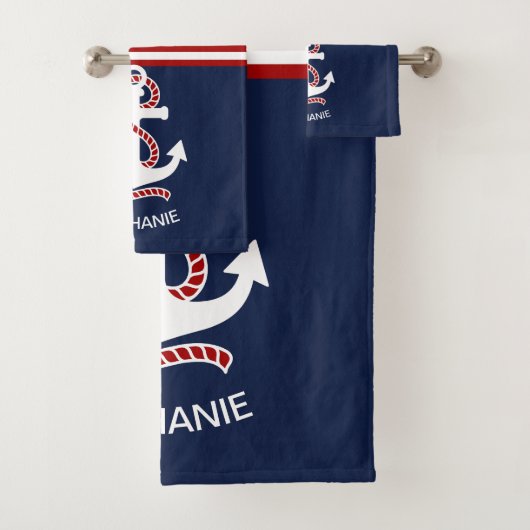 ネイビ航海のーブルーホワイトストライプいかり バスタオルセット (インサイチュ)