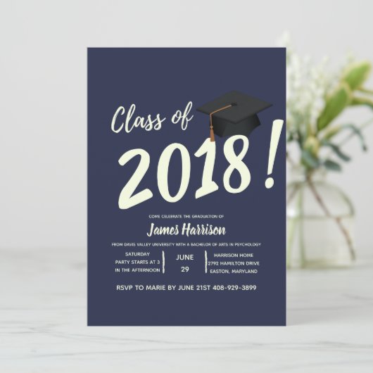 ネイビ航海のーブルー卒業パーティー招待状 招待状 (スタンド正面)