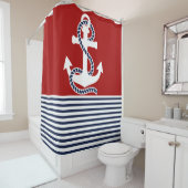 ネイビ航海のーブルー白ストライプとブルーいかり シャワーカーテン (インサイチュ)