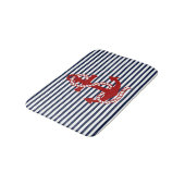 ネイビ航海のーブルー白ストライプと赤いかり バスマット (アングル)