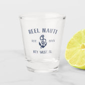 ネイビ航海のーブルー素朴いかりボート名 ショットグラス (正面)