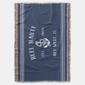 ネイビ航海のーブルー素朴いかりボート名 スローブランケット (正面縦)