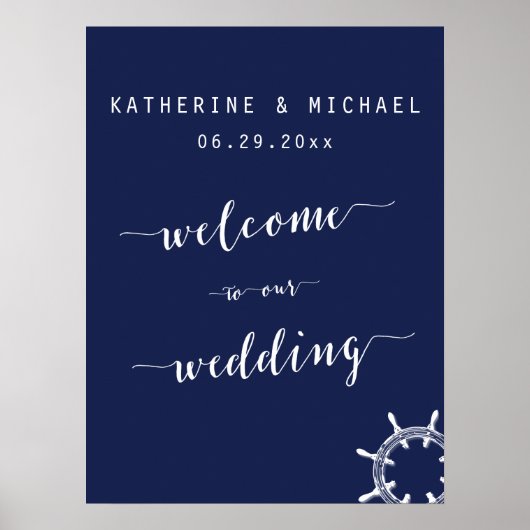 ネイビ航海のーブルー結婚の歓迎サイン ポスター (正面)
