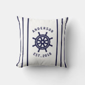 ネイビ航海のーブルー船舶用車輪パーソナライズされた クッション (正面)