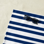 ネイビ航海のーブルー&グリーンストライプモノグラム ビーチタオル (インサイチュ)