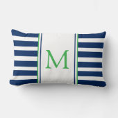 ネイビ航海のーブルー&グリーンストライプモノグラム ランバークッション (正面)