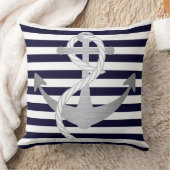 ネイビ航海のーブルー&シルバーいかりセーリング クッション (ブランケット)