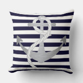 ネイビ航海のーブルー&シルバーいかりセーリング クッション (正面)