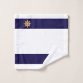 ネイビ航海のーブルー&ホワイトの黄金の船車 バスタオルセット (ウォッシュタオル)