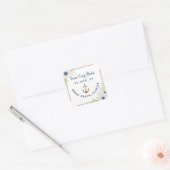 ネイビ航海のーブルー&ホワイトアネモンいかり結婚ズ スクエアシール (封筒)