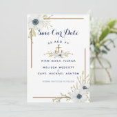 ネイビ航海のーブルー&ホワイトアネモンいかり結婚ズ セーブザデート (スタンド正面)