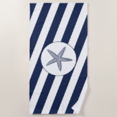 ネイビ航海のーブルー&ホワイトストライプヒトデ ビーチタオル (正面)