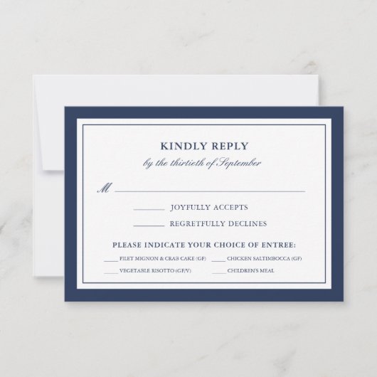 ネイビ航海のーブルー&ホワイトミールの選択 出欠カード (正面)