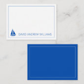 ネイビ航海のーブルー・ホワイト帆船パーソナライズされた ノートカード (正面/裏面)