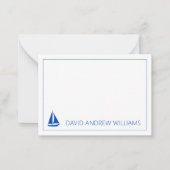 ネイビ航海のーブルー・ホワイト帆船パーソナライズされた ノートカード (正面)