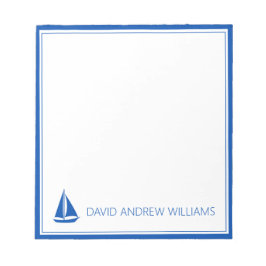 ネイビ航海のーブルー・ホワイト帆船パーソナライズされた ノートパッド