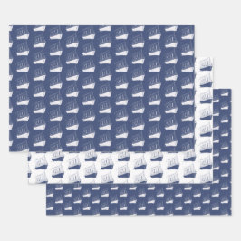 ネイビ航海のーブルー・ホワイト船帆船 ラッピングペーパーシート