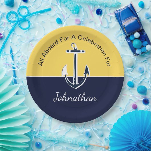 ネイビ航海のーブルー&マスタードイエローいかりパーティー ペーパープレート (パーティー)