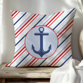 ネイビ航海のーブルー&レッドストライプいかり クッション