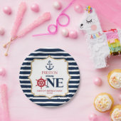 ネイビ航海のーブルーONE第1誕生日パーティー ペーパープレート (パーティー)
