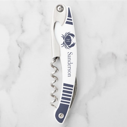 ネイビ航海のーモダング、ホワイトストライプのグレイ・モノグラム ソムリエナイフ (正面)