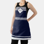 ネイビ航海のーモダンブルーグレーストライプモノグラム エプロン (インサイチュ)