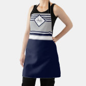 ネイビ航海のーモダンブルーグレーストライプモノグラム エプロン (インサイチュ)