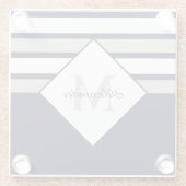 ネイビ航海のーモダンブルーグレーストライプモノグラム ガラスコースター (裏面)