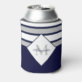 ネイビ航海のーモダンブルーグレーストライプモノグラム 缶クーラー (缶裏面)