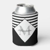 ネイビ航海のーモダンブルーグレーストライプモノグラム 缶クーラー (缶正面)