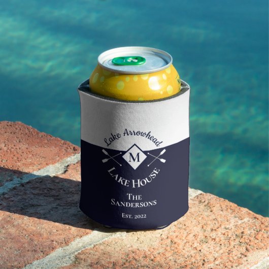 ネイビ航海のーモダンブルーグレーモノグラムレイクハウス 缶クーラー (インサイチュ プール)