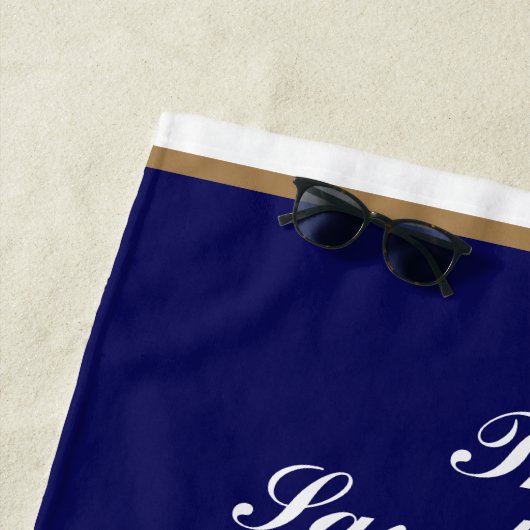 ネイビ航海のーモダンブルーモノグラムレイクハウス ビーチタオル (インサイチュ)