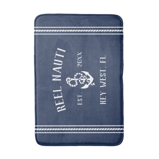 ネイビ航海のー素朴いかり |あなたのボート名 バスマット (正面縦)