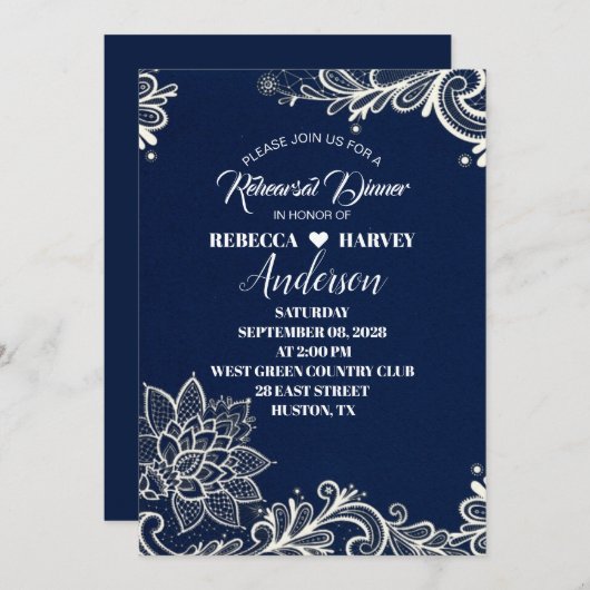 ネイビ航海のー結婚ブルーのリハーサル 招待状 (正面/裏面)