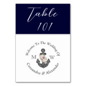 ネイビ航海のー結婚ブルーホワイトフローラいかり テーブルナンバー (裏面)