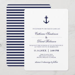 ネイビ航海のー結婚式招待状とのストライプ 招待状