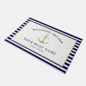 ネイビ航海のー金ゴールド歓迎ボート名いかり ドアマット (アングル)