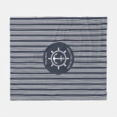 ネイビ航海のー青と白とストライプのいかり フリースブランケット (正面(横))