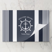 ネイビ航海のー青と白とストライプのいかり ペーパーパッド (折り畳み)