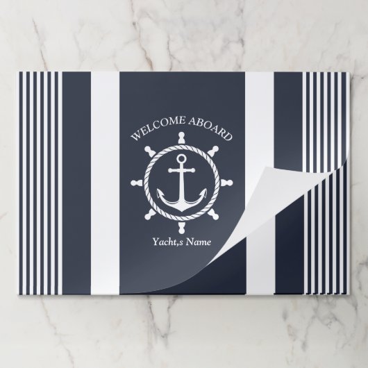 ネイビ航海のー青と白とストライプのいかり ペーパーパッド (折り畳み)