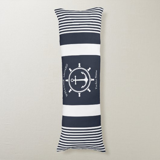 ネイビ航海のー青と白とストライプのいかり ボディピロー (正面縦)