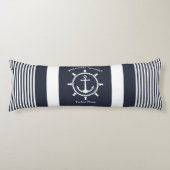 ネイビ航海のー青と白とストライプのいかり ボディピロー (正面)