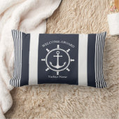 ネイビ航海のー青と白とストライプのいかり ランバークッション (ブランケット)